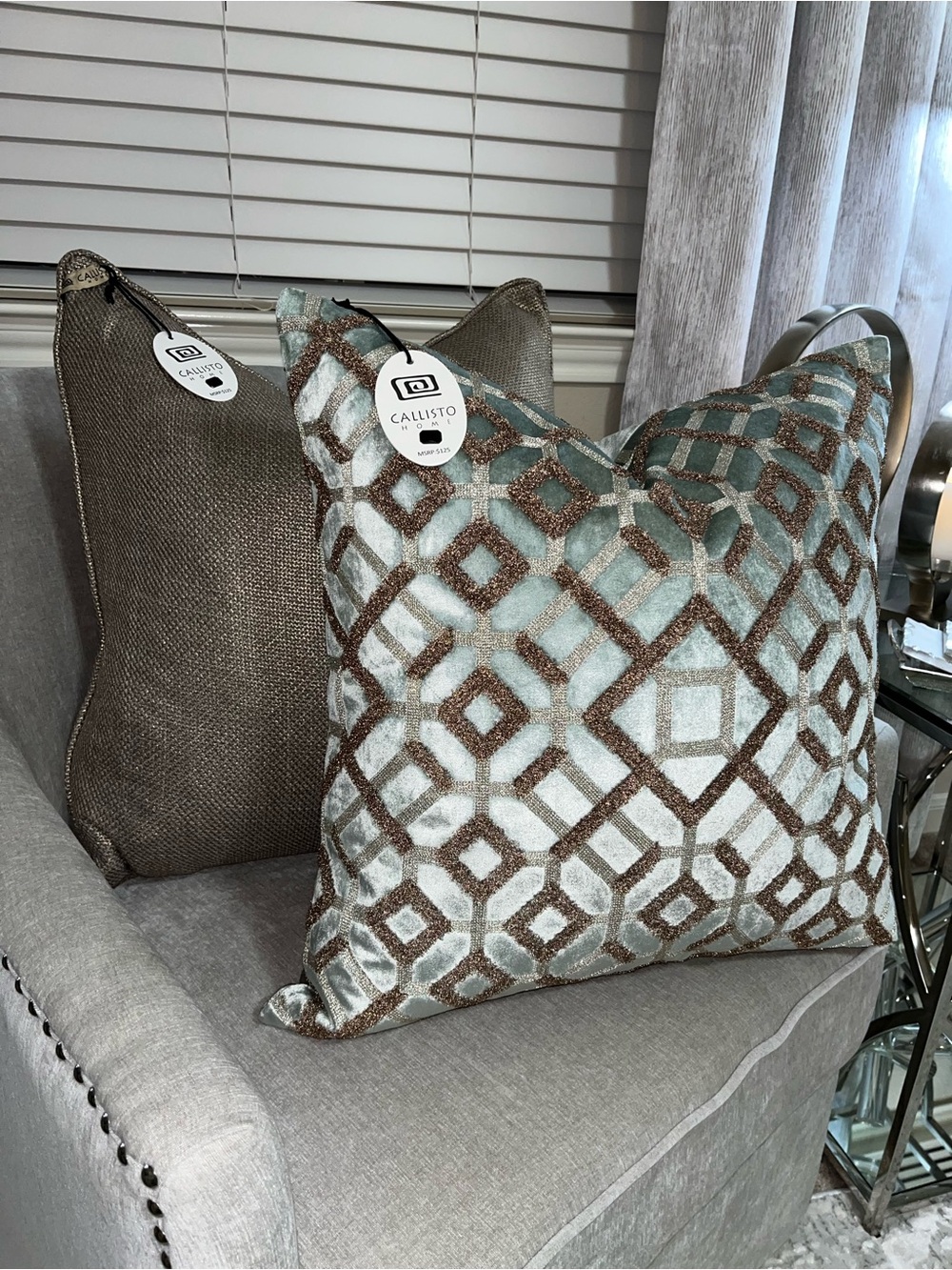 2-NWT CALLISTO HOME COPPER SOLID & EMBROIDERED DECORATIVE LUXURY PILLOWS